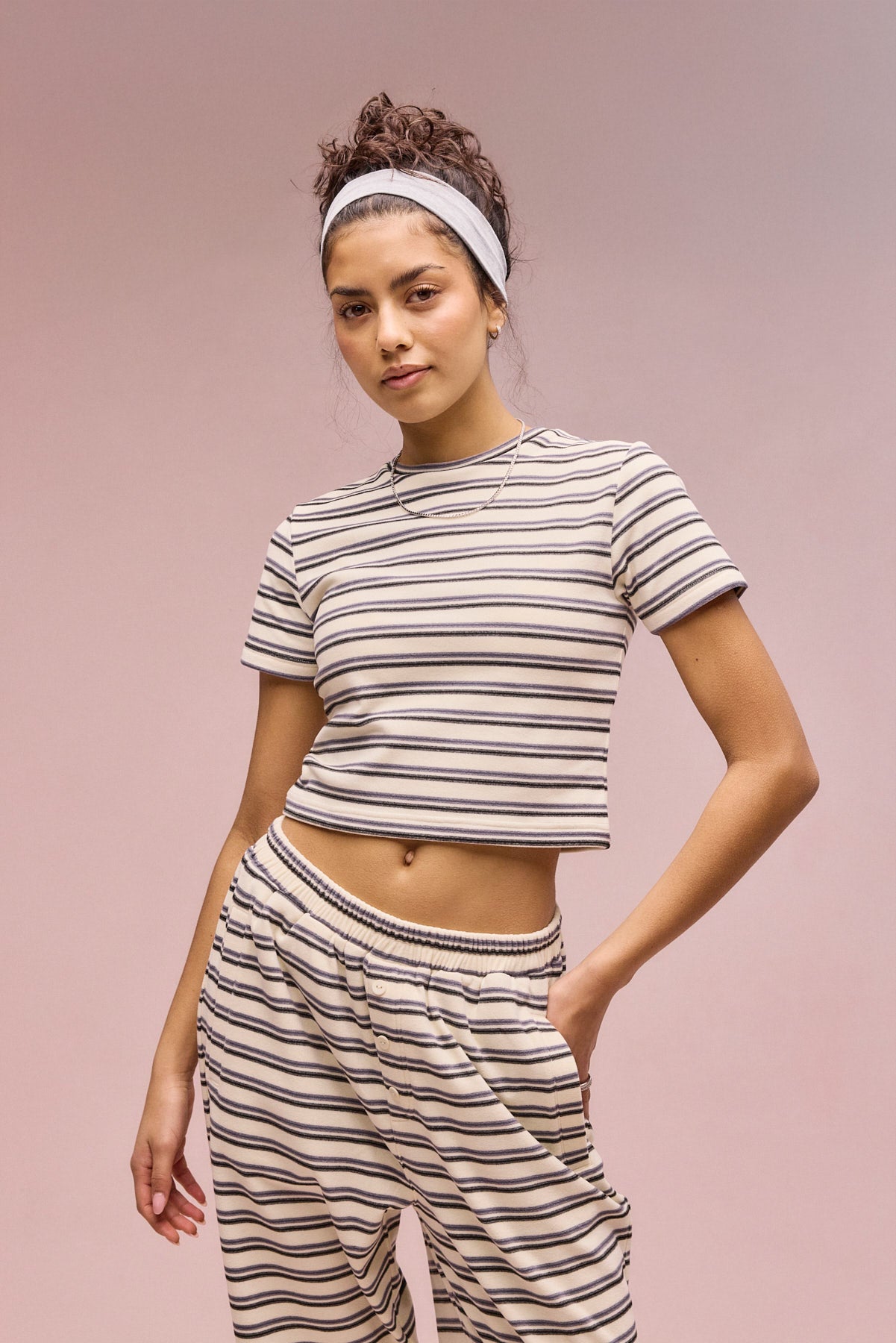 Soft Touch Double Stripe Short Sleeve Top - Blue